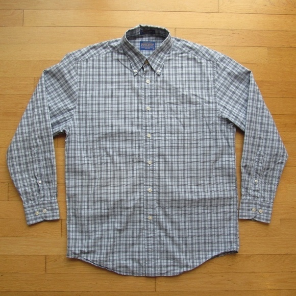 Pendleton Mens Boulevard Shirt Button Down 100% Cotton Plaid Pocket Blue Sz M - Picture 1 of 9